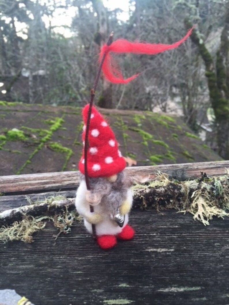 Little Bearded Mushroom Valentine Gnome miniature needle felt 1 gnome made to order woolcrazy image 3