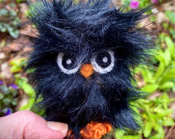 Faux Fur Owl Stuffed Animal in Crochet Nest