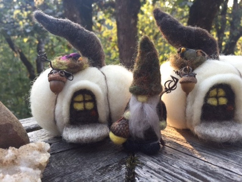 Pumpkin Fairy House decoration needle felt acorn porch light woolcrazy made to order image 2