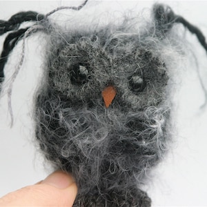 Plush Dark Gray Baby Owl ... knit fuzzy ecofriendly felt wool owl toy woolcrazy image 1