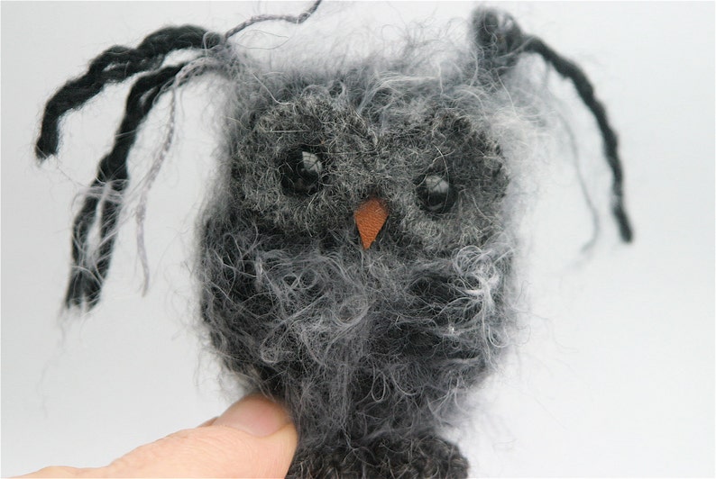 Plush Dark Gray Baby Owl ... knit fuzzy ecofriendly felt wool owl toy woolcrazy image 1