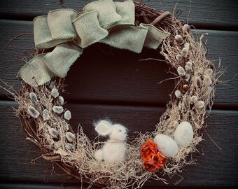12" Woodland Bunny Grapevine Wreath. Ready to ship (woolcrazy)