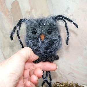 Plush Dark Gray Baby Owl ... knit fuzzy ecofriendly felt wool owl toy woolcrazy image 4