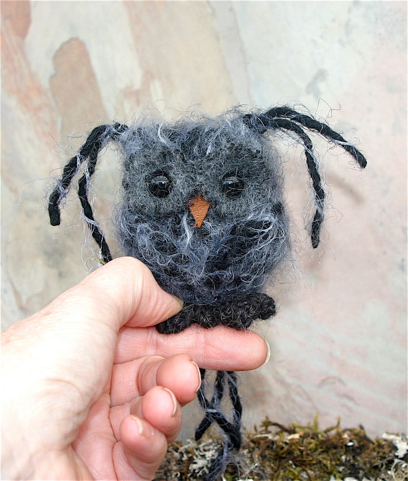 Plush Dark Gray Baby Owl ... knit fuzzy ecofriendly felt wool owl toy woolcrazy image 4