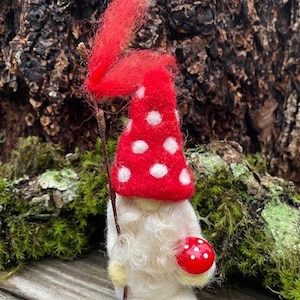 Little Bearded Mushroom Valentine Gnome miniature needle felt 1 gnome made to order woolcrazy image 7