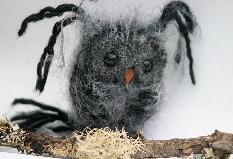 Plush Dark Gray Baby Owl ... knit fuzzy ecofriendly felt wool owl toy woolcrazy image 2