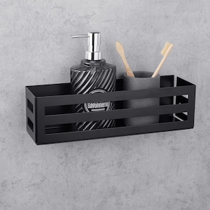 Black Minimalist Bathroom Shelf – Compact Self-Adhesive Storage Solution – Modern and Stylish for Bath