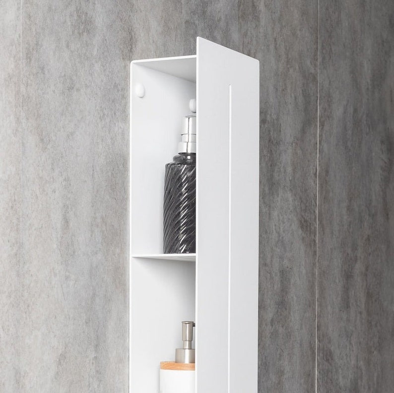 Floating Metal Bathroom Organizer - Sleek Modern Vertical Shelf Cabinet ...