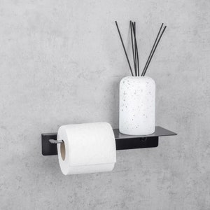 Black Toilet Paper Holder With Shelf - Metal, Wall Bathroom Shelf Organizer -  Space-Saving Bathroom Organizer