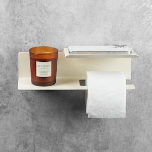 Porta carta igienica beige con ripiano - Metallo, organizer da parete per bagno - Organizer salvaspazio per bagno