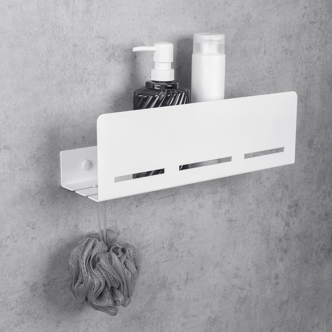 White Bathroom Shelf Organizer, Minimalist Bathroom Wall Shelf, Chic ...