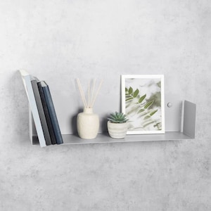 Minimalist Gray Floating Book Shelf – Modern Wall-Mounted Bookshelf – Sleek and Functional Design