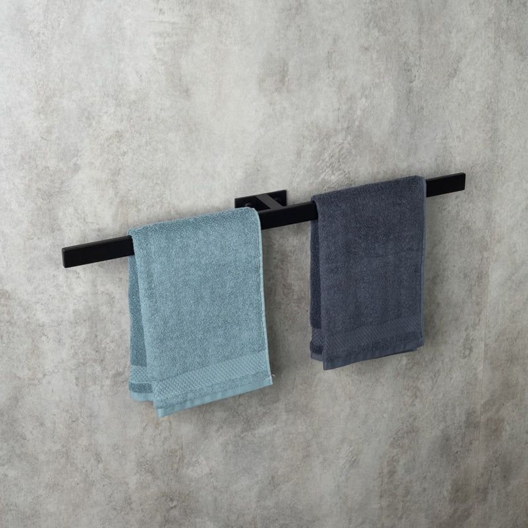 Black Minimalist Bathroom Towel Holder Matte Stainless Steel, Dual ...