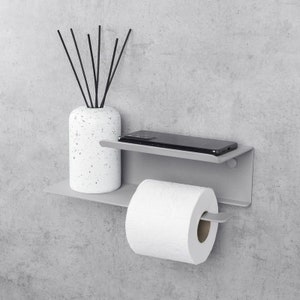 Grauer Toilettenpapierhalter mit Ablage - Metall, Wand Badezimmer Regal Organizer - Platzsparender Badezimmer Organizer
