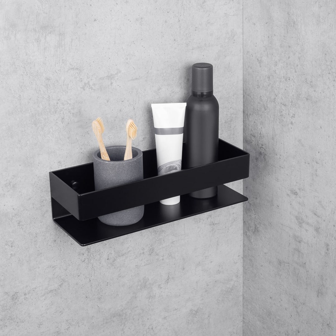 Matte Black Floating Bathroom Shelf – Modern Wall-mounted Organizer ...