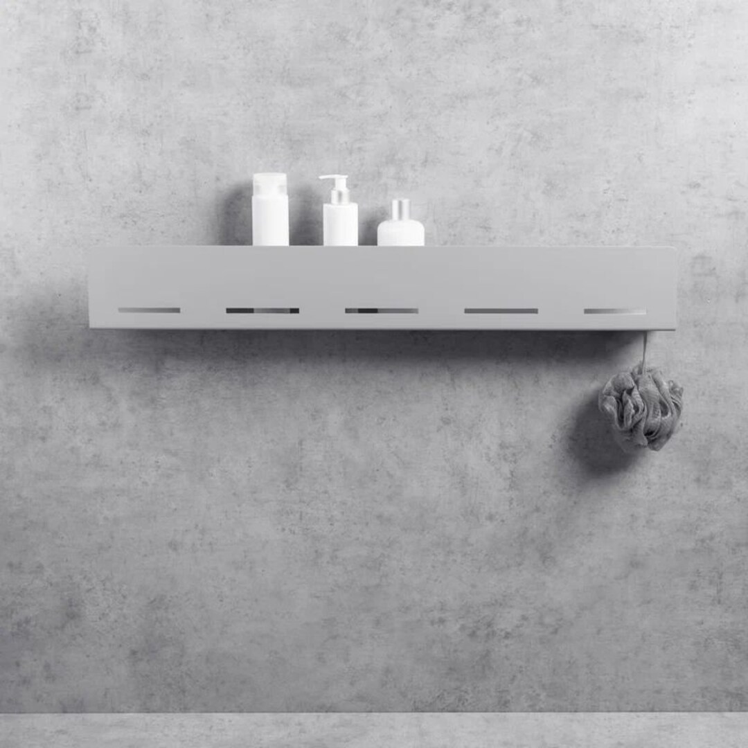 Gray Bathroom Floating Shelf for Minimalist Bathroom, Metal Gray Wall ...