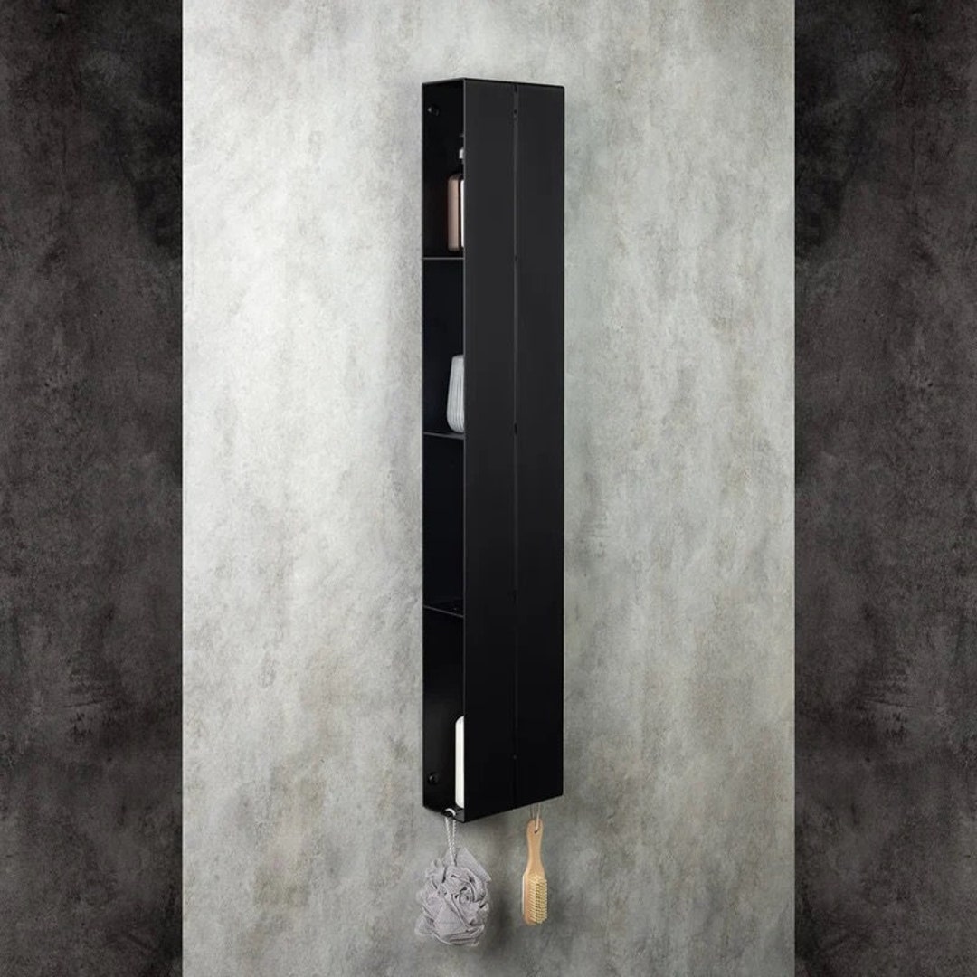 Black Minimalist Bathroom Shelf Cabinet Modern Vertical Storage Cabinet ...