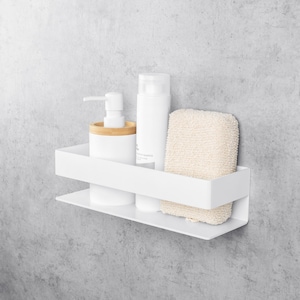 Organiseur d&#39;étagères flottant blanc - Rangement mural moderne, étagère en métal minimaliste pour décoration de salle de bain - Étagère blanche élégante