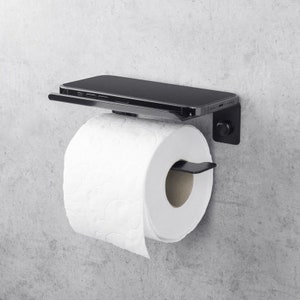 Schwarzer Toilettenpapierhalter mit Ablage - Schlanker Wand-Badezimmer-Organizer, Minimalistischer Toilettenpapierhalter aus Metall