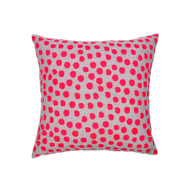 Polka Dot Pillow Cover Neon Pink Hand Printed Repeat Etsy