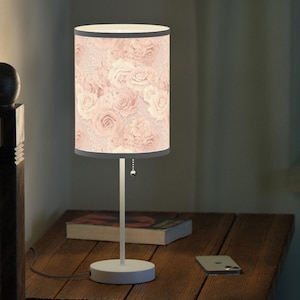 Lamp, Pink Floral Decorative Table Lamp on a Stand, US|CA Plug, Gift for Her, Home Office Lighting, Bedroom Night Light, Unique Housewarming