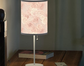 Lamp, Pink Floral Decorative Table Lamp on a Stand, US|CA Plug, Gift for Her, Home Office Lighting, Bedroom Night Light, Unique Housewarming
