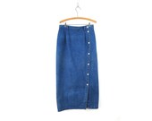 Vintage Jean Skirt Long Side Button Denim Skirt Vintage 1990s Jean Skirt Women 39 s size 10 30 Inch Waist
