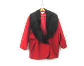 Vintage Red Wool Winter Coat with Black Persian Lamb Collar Plus Size Dress Coat with Pockets Modern Coat Womens 3X