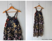 90s India Dress Floral Midi Dress Patchwork Fabric Rayon Sundress Tiered Sun Dress Revival Loose Fit Slip Dress Ruffles Womens Large Medium