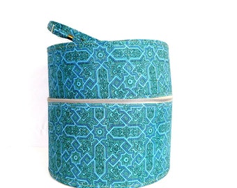 Blue Wig or Hat Box Vintage 1960s Carrying Case box Retro Suitcase Bag Mid Century Home Decor / maq