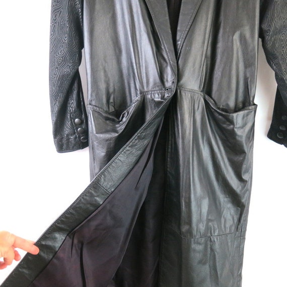 Long Black Leather Coat 80s Duster Jacket Vintage… - image 4