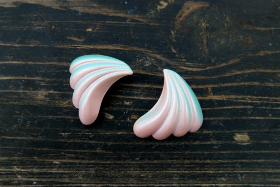 Vintage Pink Pastel Earrings 1980s Metal Push Bac… - image 1