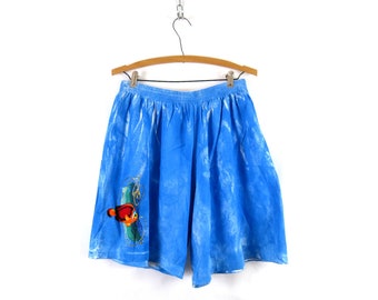 Blue Painted Fish Beach Shorts | 90s Vintage Co-Max Shorts | Elastic Waist Jogging Shorts | Women's Size XXL