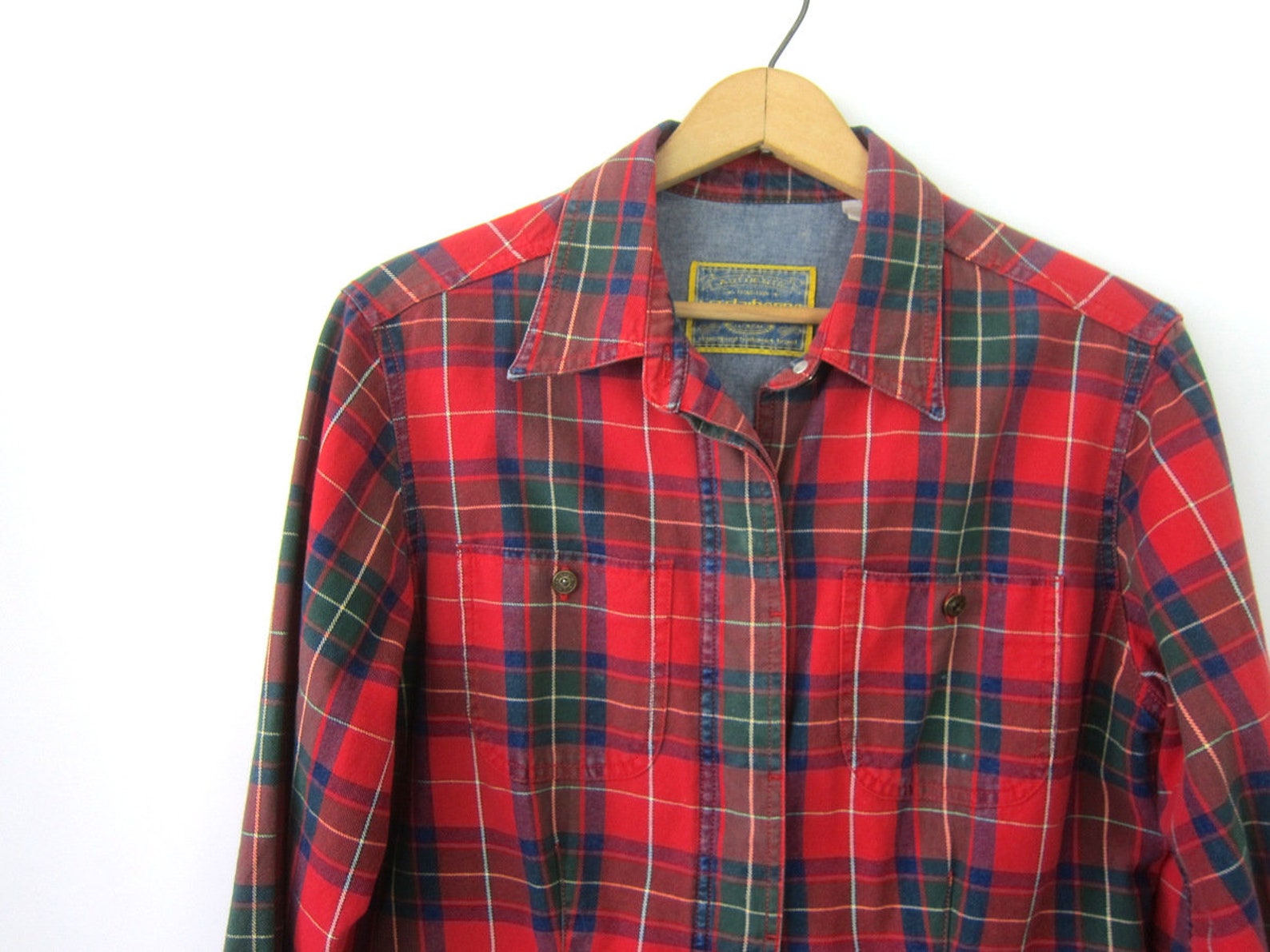 Cropped Cotton Shirt Red & Green Plaid Blouse Button up Crop - Etsy