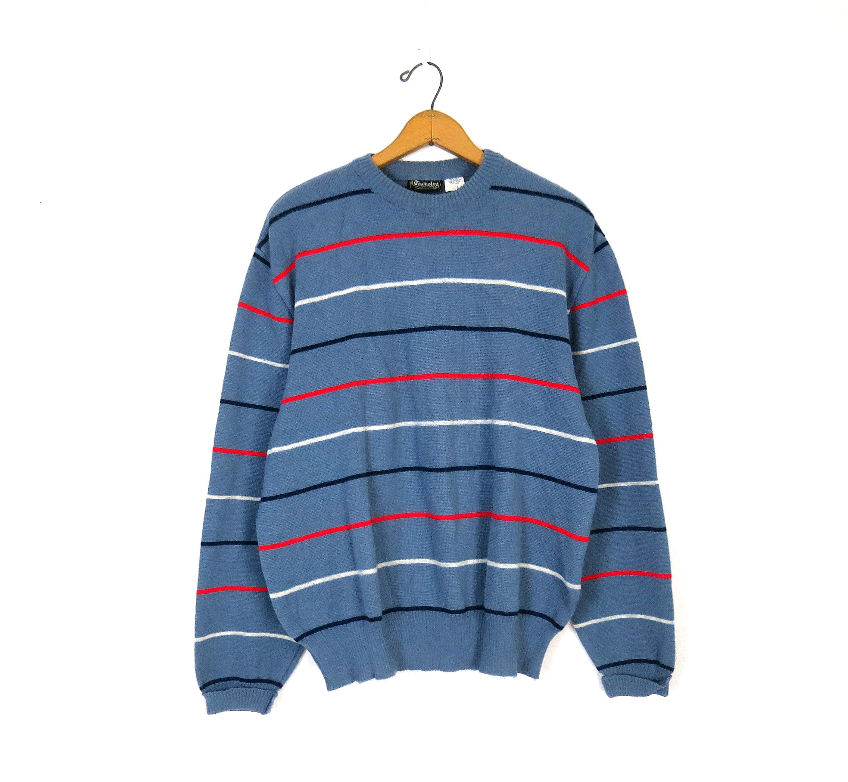 Vintage 80s Striped Sweater: Blue & Red Townsley Pullover (XL) - Etsy