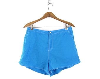 Blue 80s Swimming Trunks | Vintage Beach House Swim Shorts | Size 14