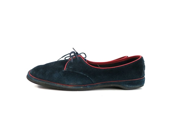 Dark Blue Suede Shoes 70s Cobbies Suede Leather S… - image 1