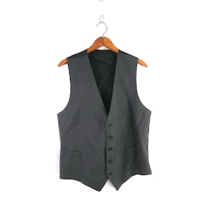 Pinstriped Vest Men&#39;s Vintage Suit Vest Gray Gender Neutral Vest Size Medium Large maq