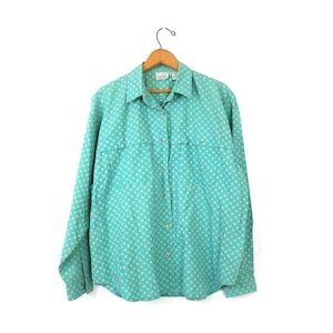 Blusa verde menta IZOD de los 90: estilo preppy vintage con botones, talla grande