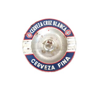 Vintage Cerveza Cruz Blanka Tin Metal Ashtray Cerveza Fina