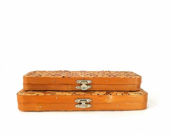 2 vintage Wicker Cases |  Small Natural keepsake boxes