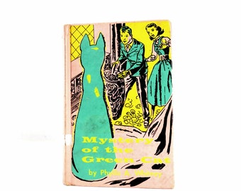 1958 The Mystery of the Green Cat by Phyllis Whitney 1950s Vintage Children's Pink Book Decor