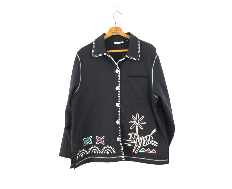 Black Vintage ZEBRA Cardigan 90s Button Down Shirt With