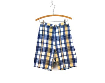 60s Plaid Shorts 1960s Vintage High Waist Shorts Summer Vacation Beach Wear Women's 25 inch Waist