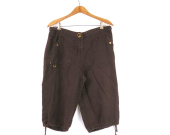 Dark Brown Linen Capris | Minimal Summer Shorts | Women's 12