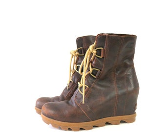 Sorel Wedge Boots | Brown leather ankle boots | Lace Up 00s Y2K Boots | women's size 10.5