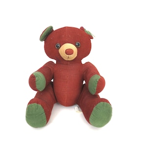 Vintage 1985 Graphics Teddy Bear - Corduroy Brown & Green Stuffie Teddy Bear