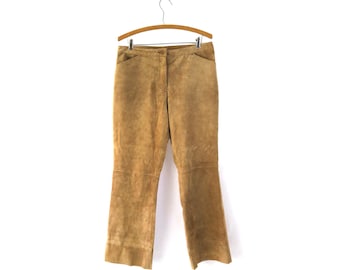 Pantalones de cuero de gamuza marrón Cuero vintage Punk Rock Jeans Gamuza Jeans de cuero Jeans de mujer talla 10