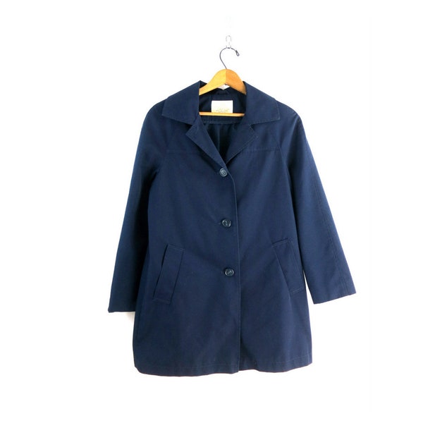 Navy Blue Rain Jacket Vintage 60s MOD Mid Century light Spring Jacket Women's Small