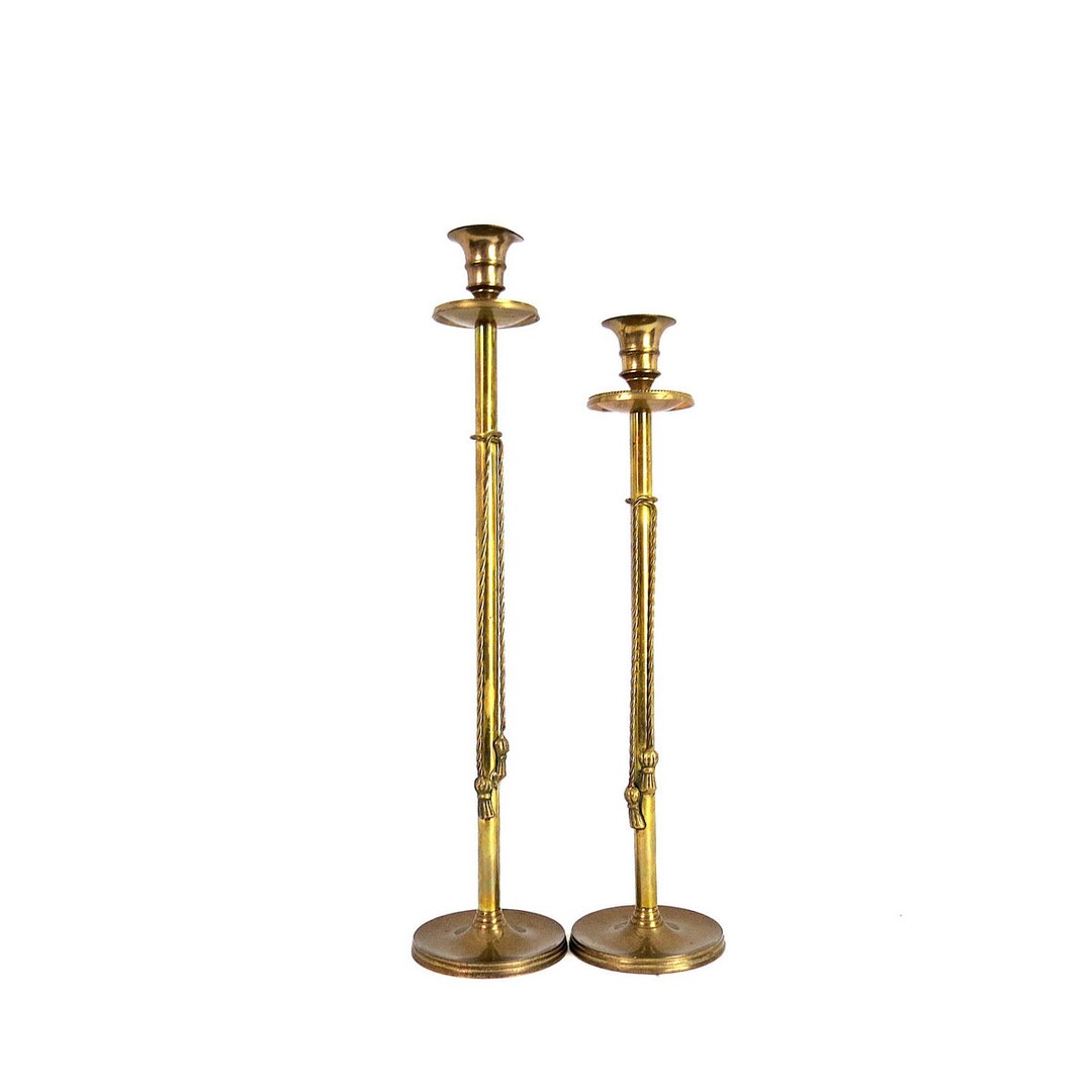 Pair of Skinny Brass Candlesticks 2 Tall Mid Century Candle Holders